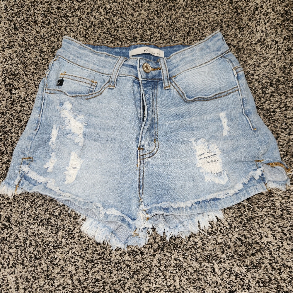 Kancan Lightwash Shorts Size 24 ‎ Frayed Ends Distressed Destruction